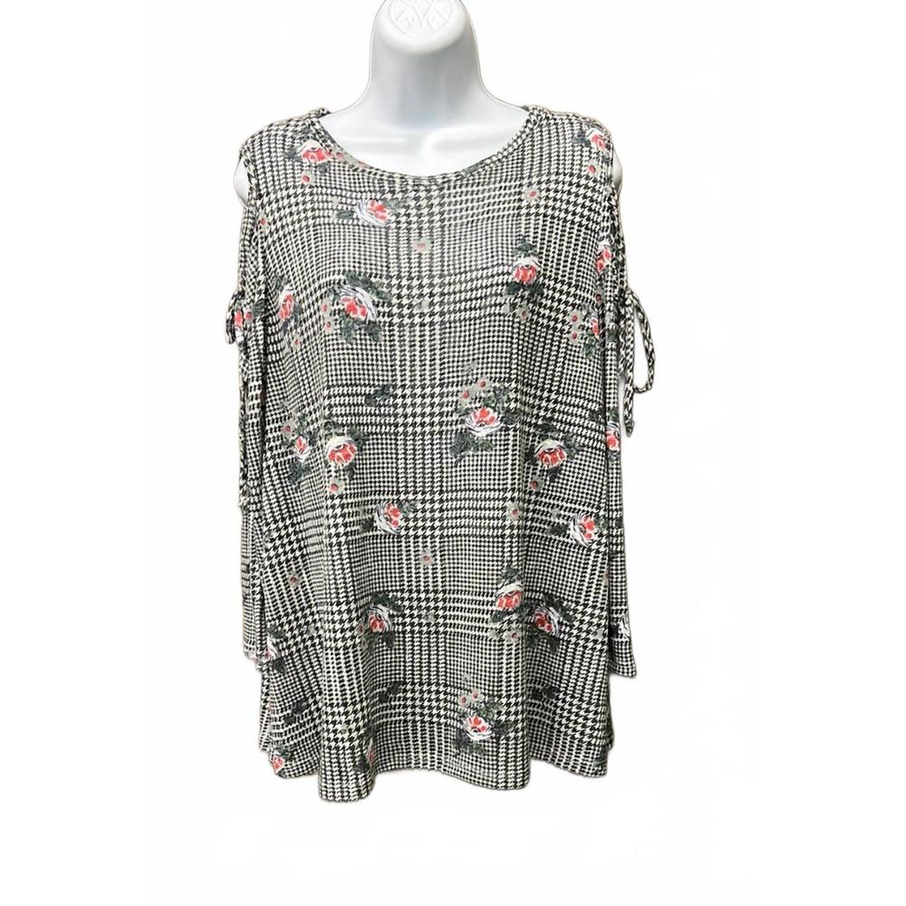NEW HOPELY women's cold shoulder floral top in black